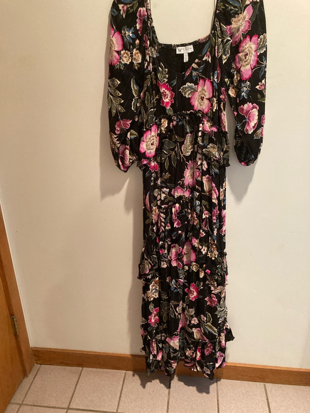 Jessica Simpson Black Maxi Dress with Pink & Cream Floral Print